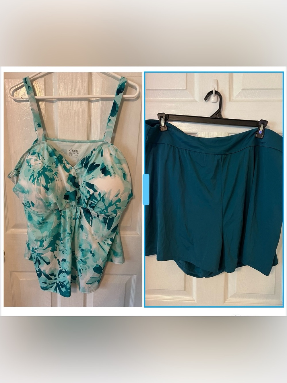 dstreet Teal Floral Tankini Top with Teal Swim Skirt